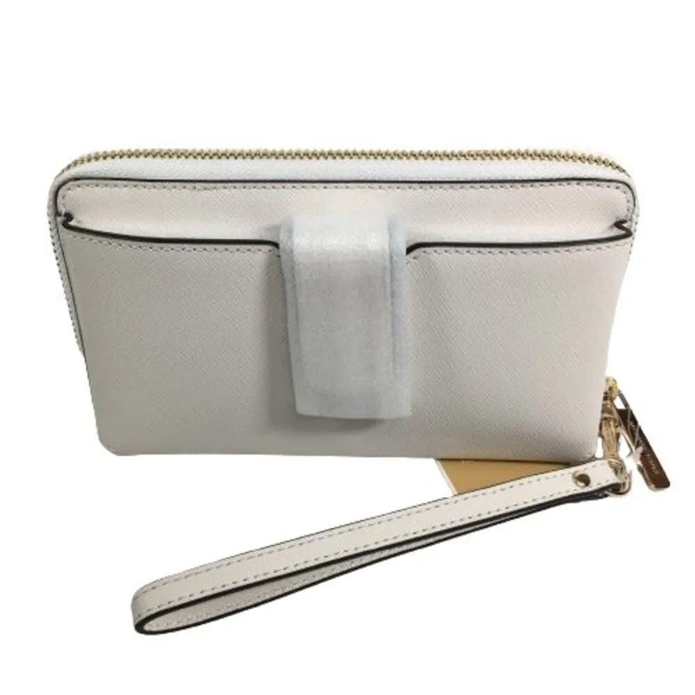 Michael Kors Phone Case Wristlet Wallet Jet Set Travel Leather Zip Optic White